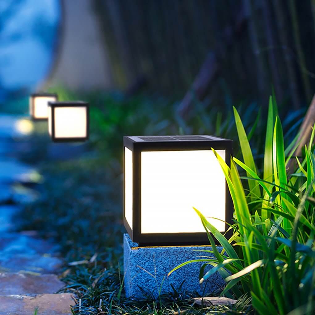 Enhance your yard with square pillar lights cube outdoor post LED pier mount light, combining style and functional low-voltage lighting.