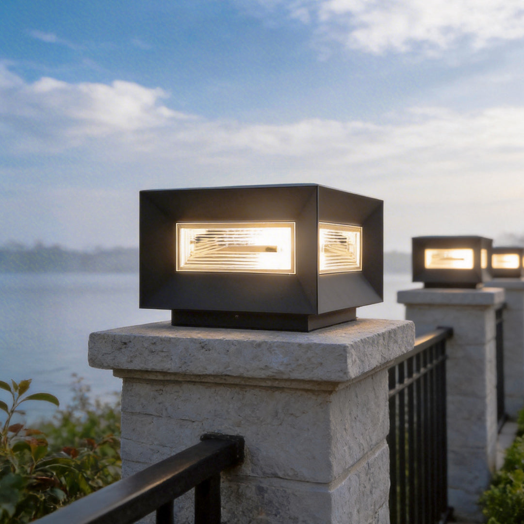 Illuminate your garden with square pillar lights modern cube frame solar fence lights, stylish, durable, and energy-efficient.
