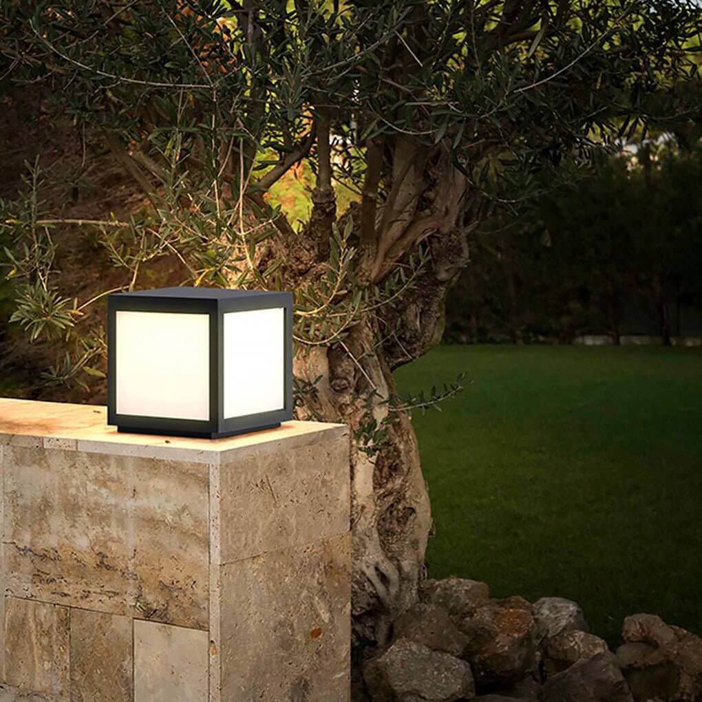 Square pillar lights cube outdoor post LED pier mount light provides modern outdoor illumination for pathways, gardens, and entrances.