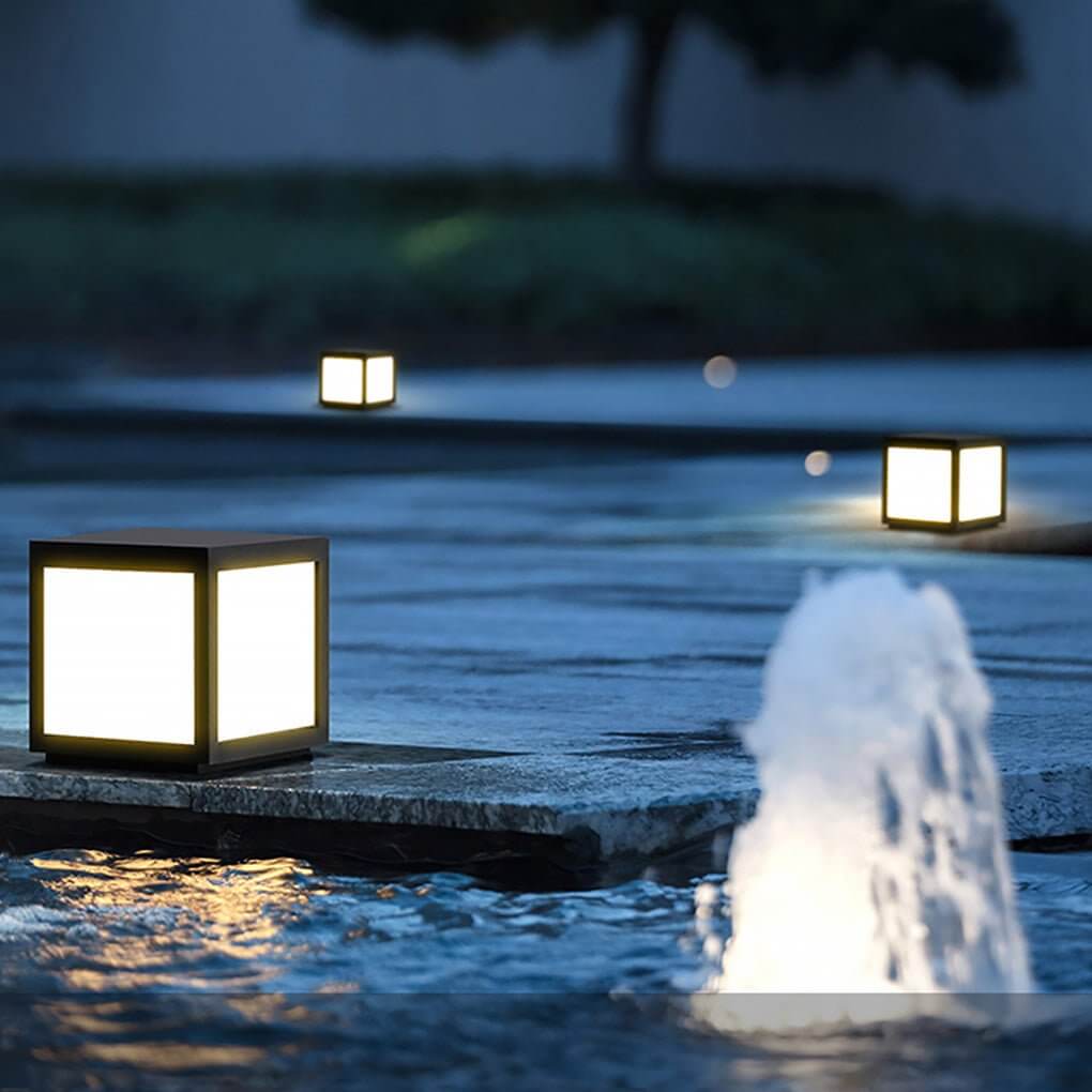 Square pillar lights cube outdoor post LED pier mount light offers weatherproof durability for year-round outdoor use.
