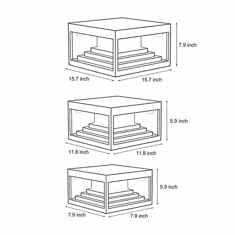 Technical diagram showing dimensions and structure of square pillar lights models.