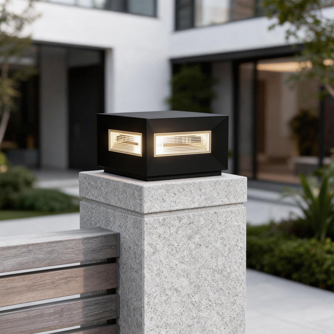 Add modern elegance with square pillar lights modern cube frame solar fence lights, energy-efficient and waterproof.