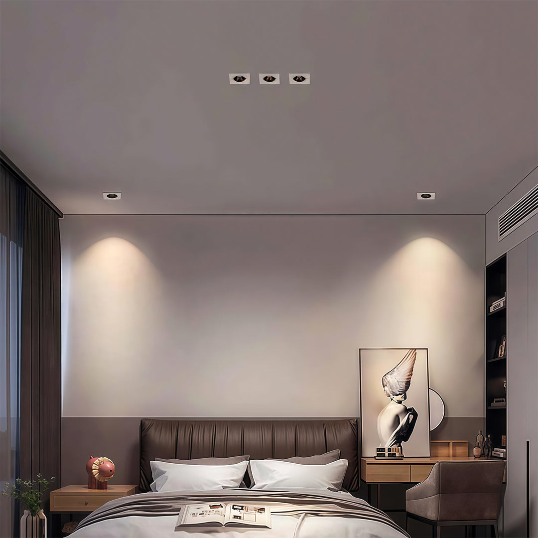 Square recessed downlight LED in aluminum design, offering eye protection and bright, energy-efficient lighting that enhances the atmosphere of any room.