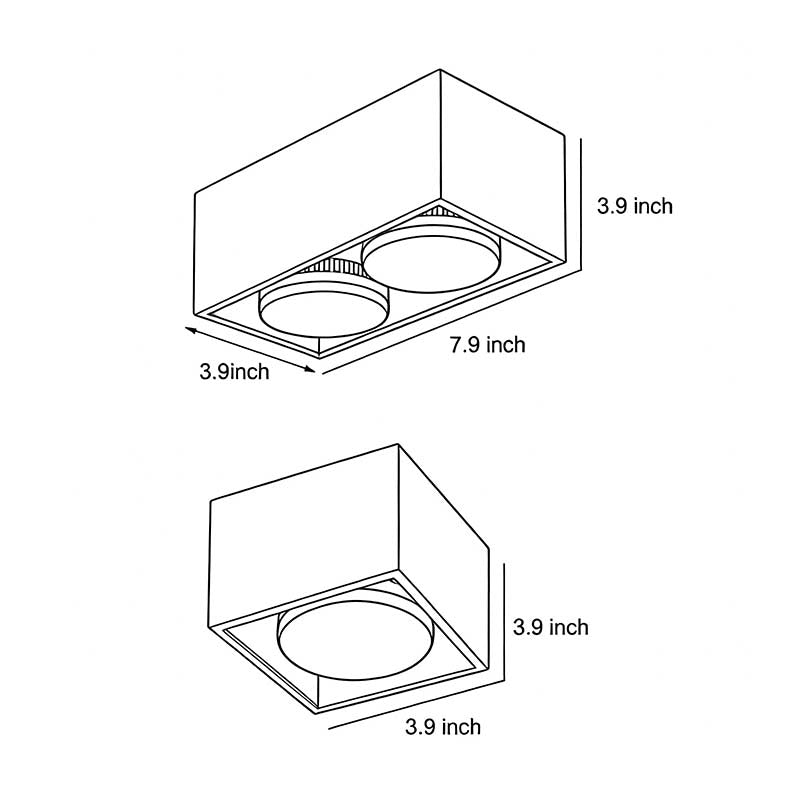 Technical diagram showing dimensions and structure of square recessed downlight models.