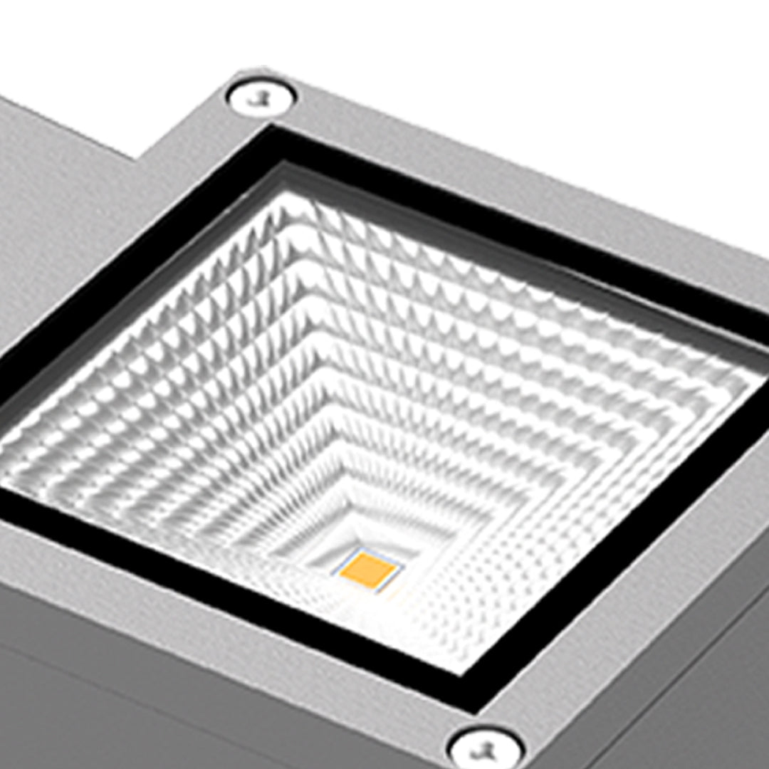 Detailed view of the internal square reflector and LED chip of the powerful Outdoor Wall Light Waterproof unit.