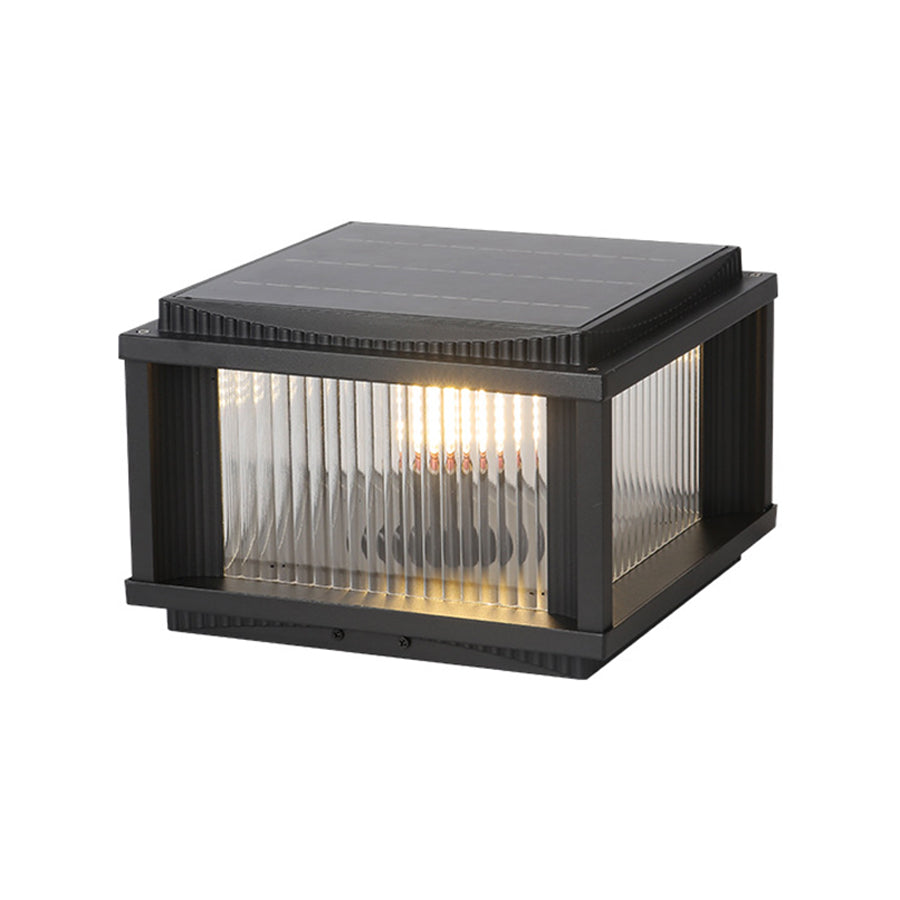 Square solar outdoor pillar light with post cap design and energy-efficient LED lighting for garden and pathway use