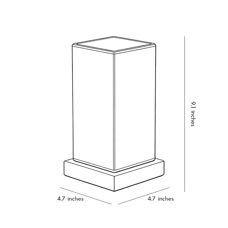 Square table light dimension diagram showing height and base measurements.