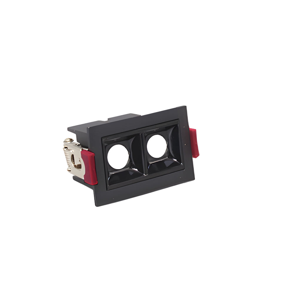 Recessed ceiling spot light with square trim and single LED source.