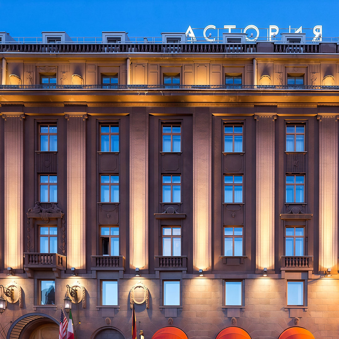 Angled close-up view of square LED wall wash light showing lens array.