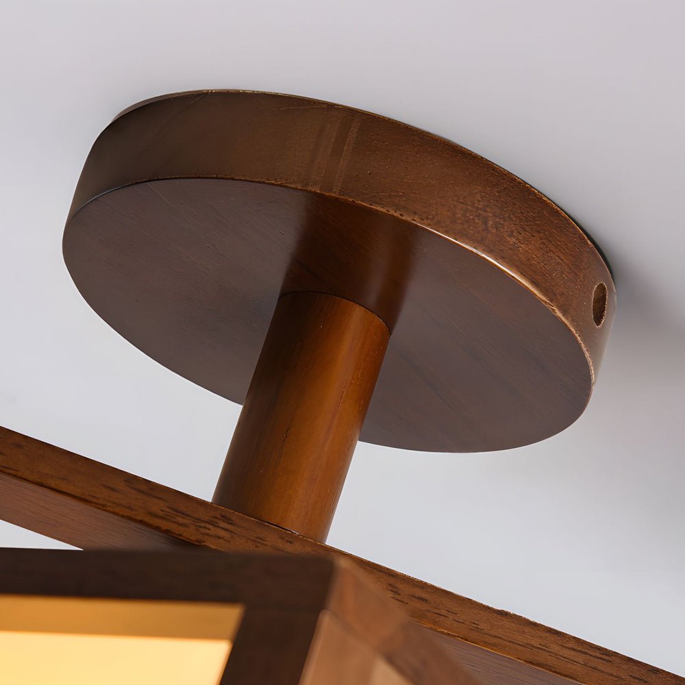 Square Walnut Wooden Frame 1 - Light Semi - Flush Mount Ceiling Light