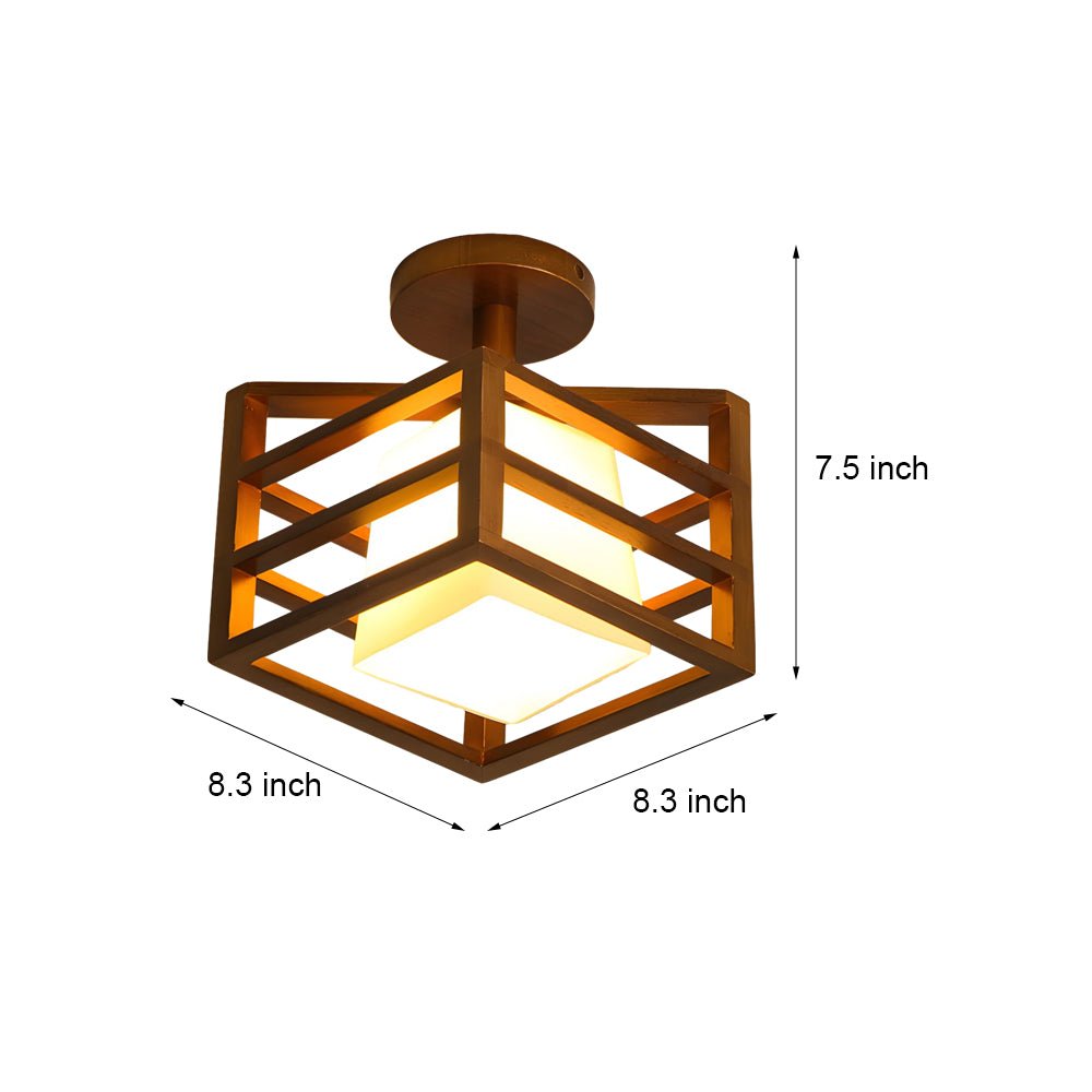Square Walnut Wooden Frame 1 - Light Semi - Flush Mount Ceiling Light