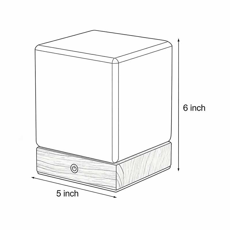Technical diagram of square wood lamp showing dimensions and structure.