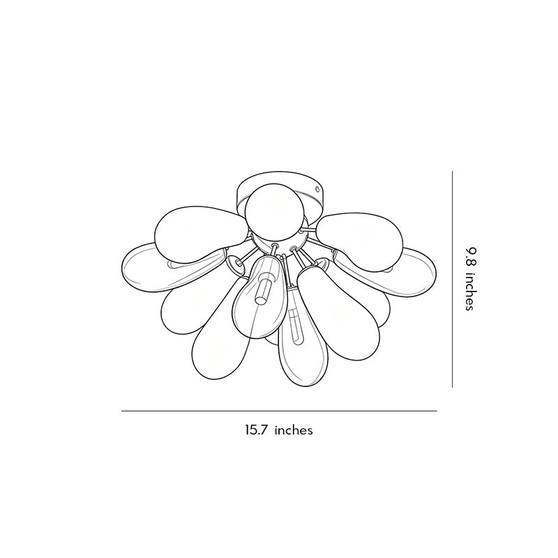 Dimension diagram of stained glass flush mount ceiling light showing overall width and height measurements.