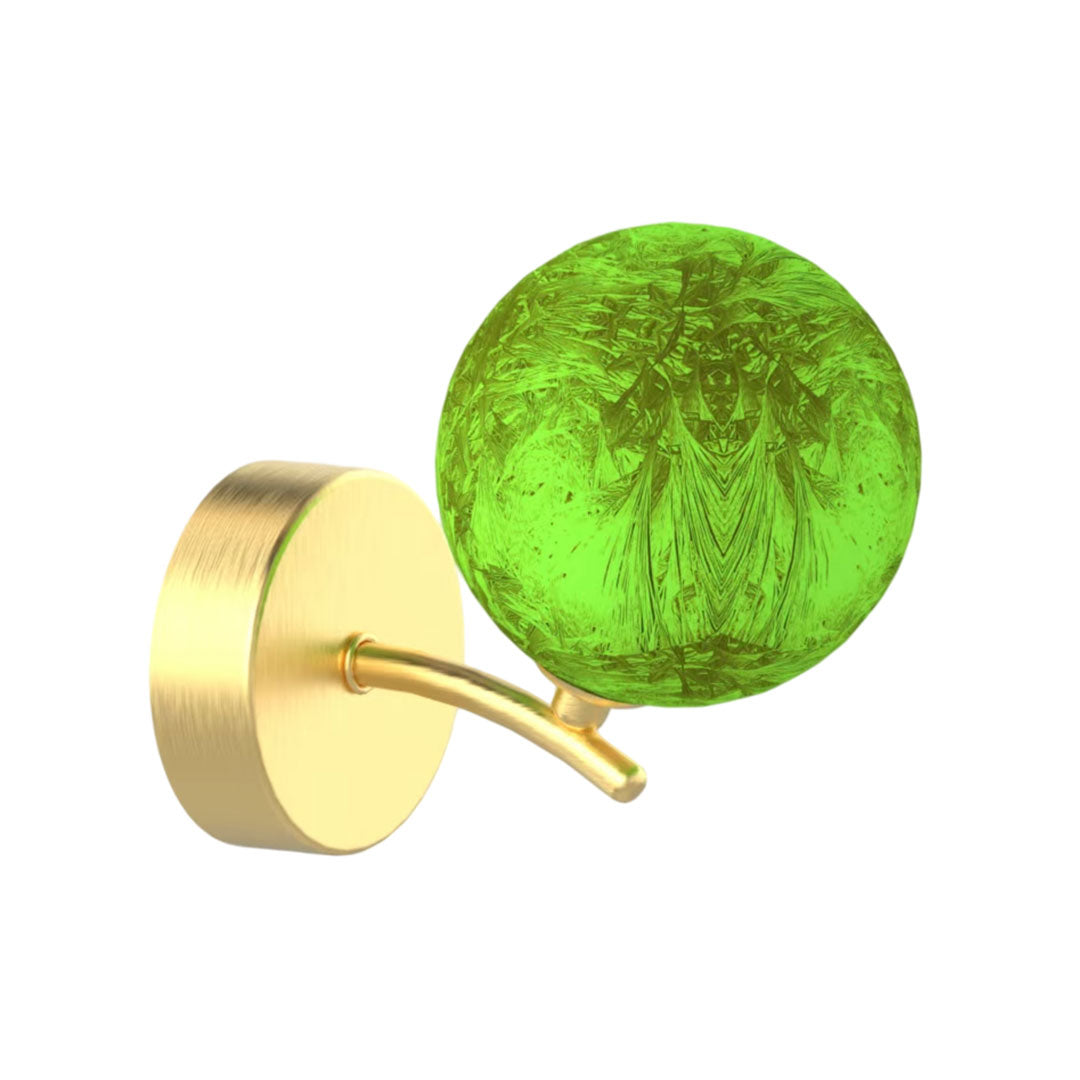 Green stained glass wall light with vivid color and textured glass pattern.