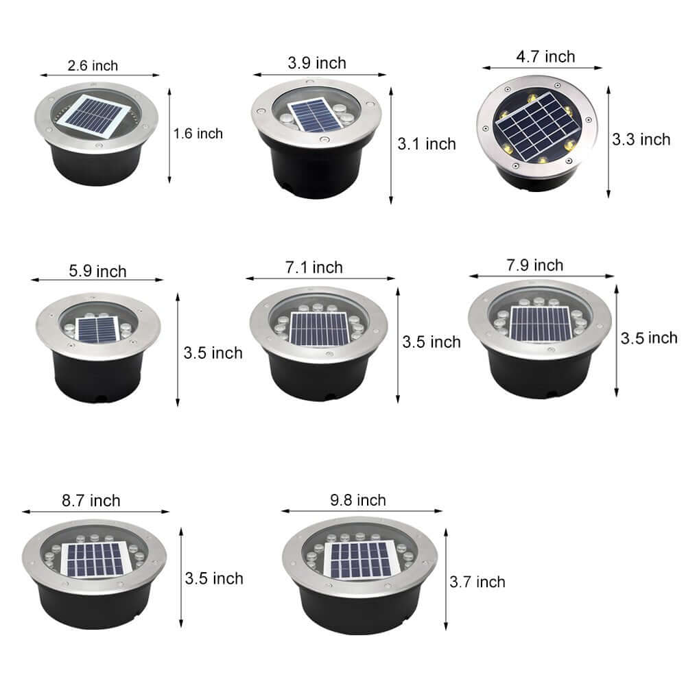 Stainless steel recessed floor lighting with solar panel, ideal for eco-friendly outdoor lighting projects.