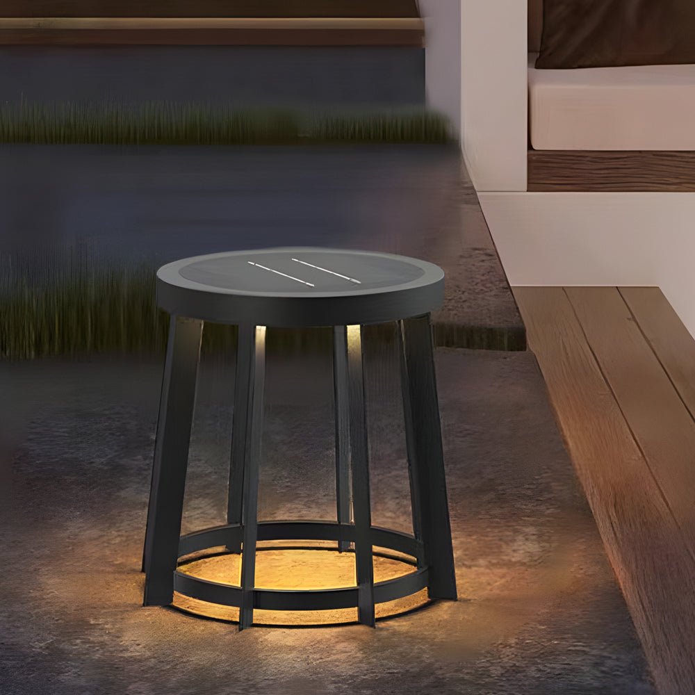 Stainless Steel Round Stool Solar Light Dual - Purpose Outdoor LED Fixture