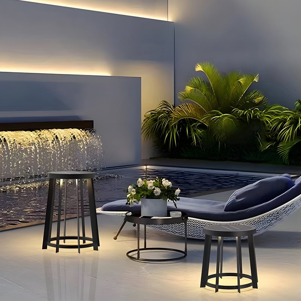 Stainless Steel Round Stool Solar Light Dual - Purpose Outdoor LED Fixture