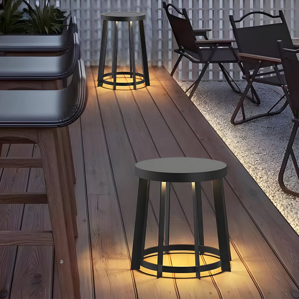 Stainless Steel Round Stool Solar Light Dual - Purpose Outdoor LED Fixture