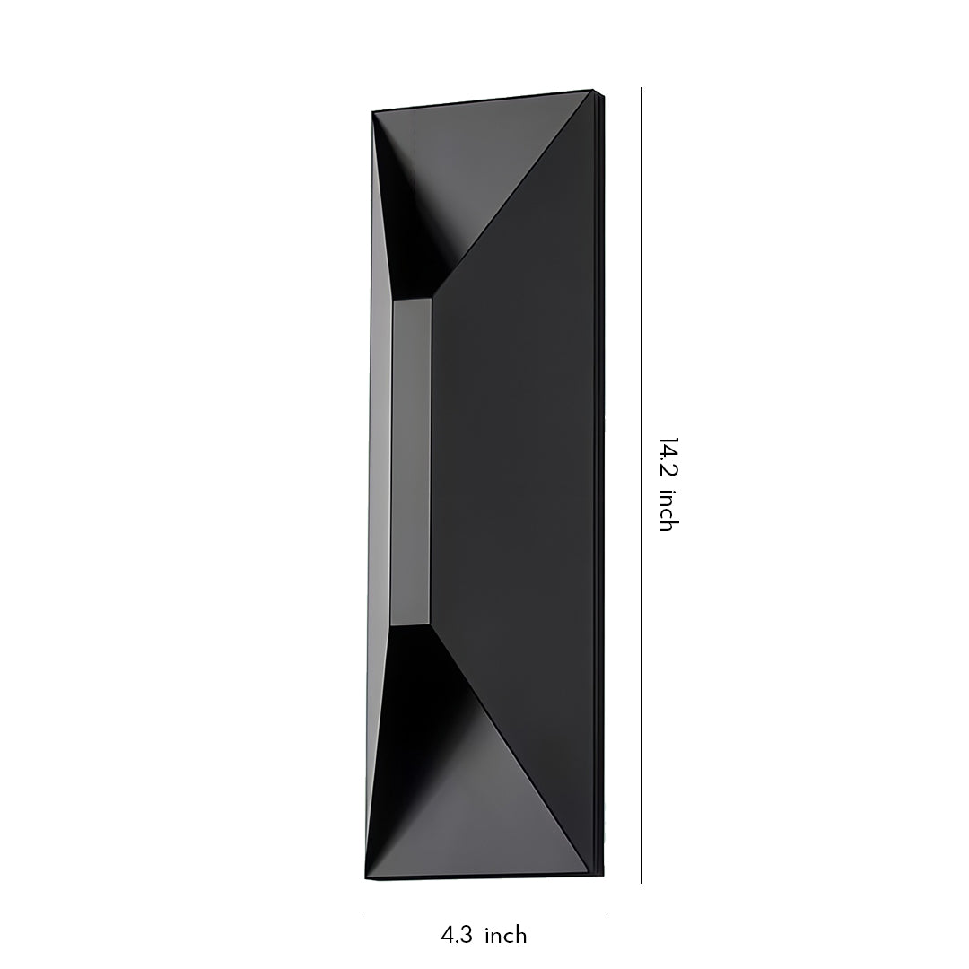 Sleek stainless steel up and down wall light with geometric cut-out design displayed on a clean white background.