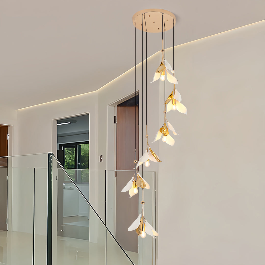 contemporary long pendant chandelier ideal for double-height staircase, staircase chandelier ideas