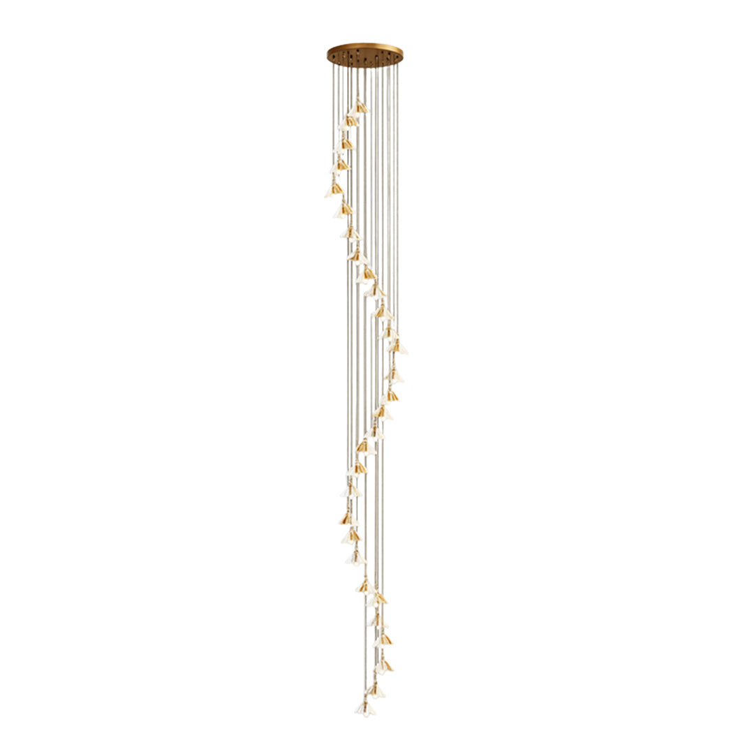 slim cascading floral pendant chandelier designed for staircase void, staircase chandelier ideas