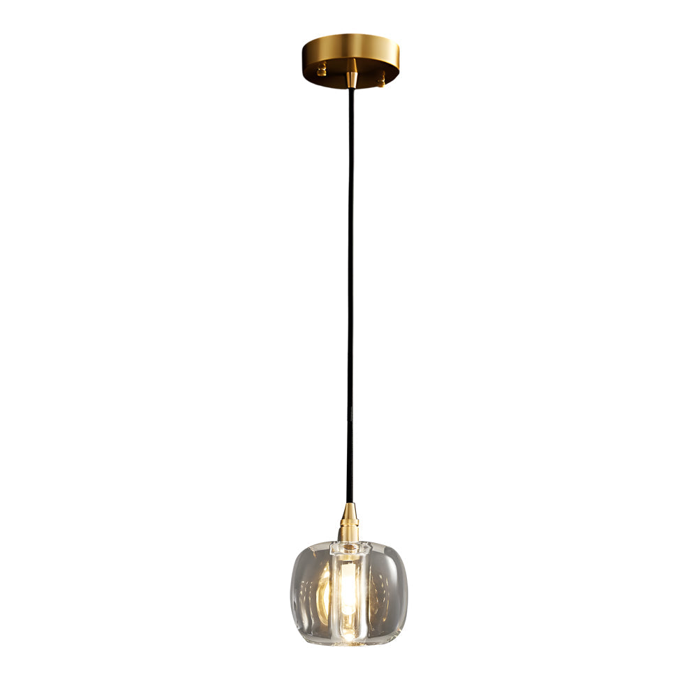 Staircase crystal chandelier with golden crystal drops, enhancing a modern living room.