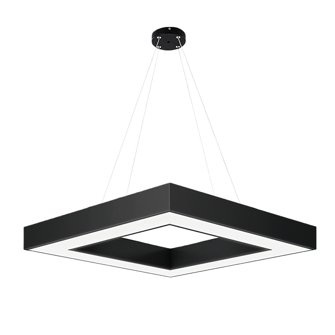 Modern black chandelier with a unique star-shaped light design, adding sophistication to any room.