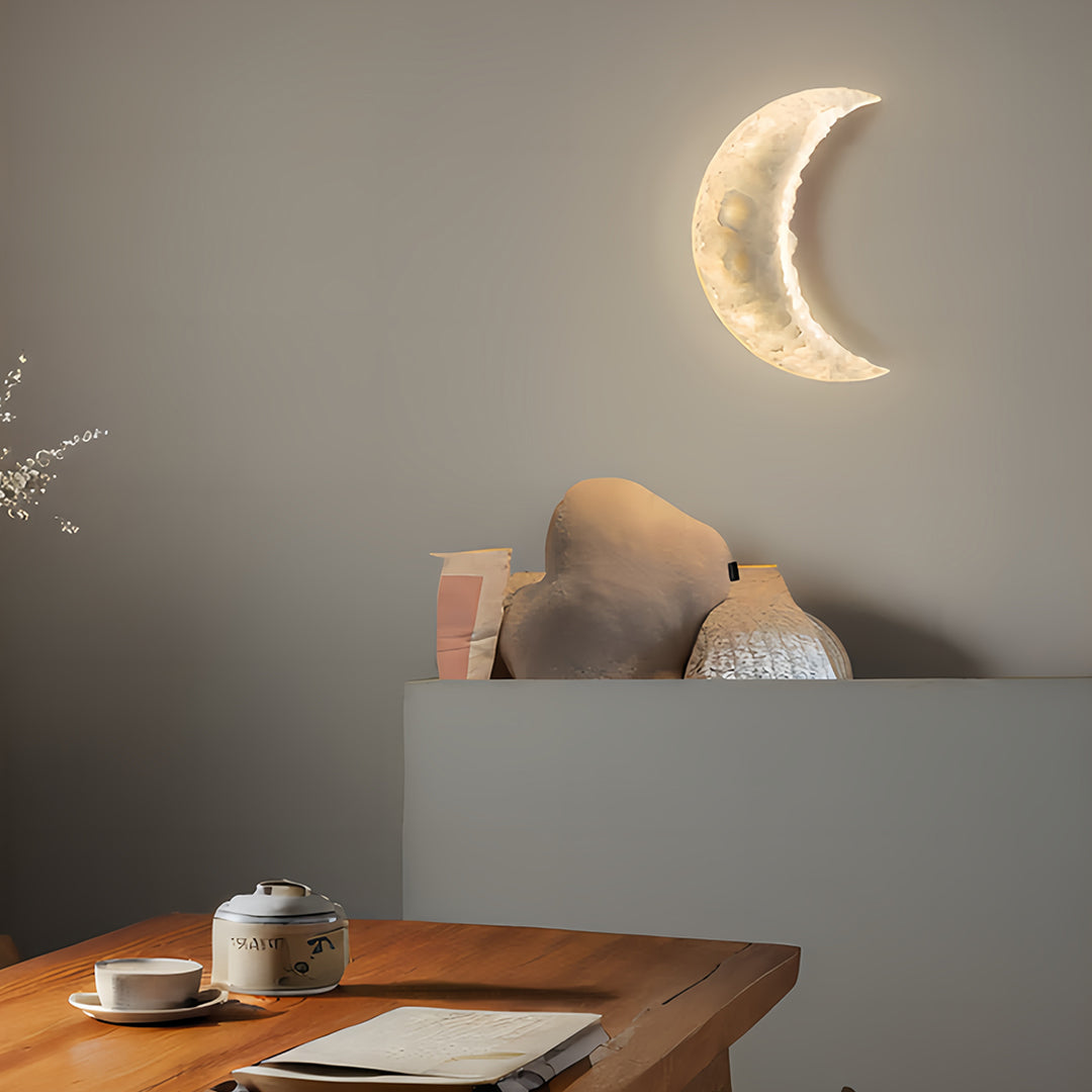 Statement wall light moon providing cozy illumination in contemporary home interior design