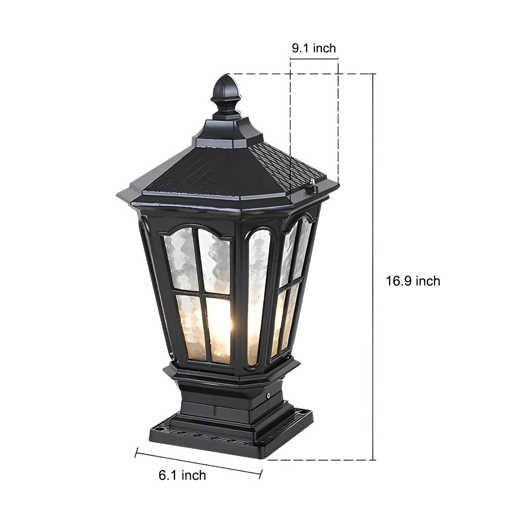 Product size diagram of black stone pillar light fixture showing dimensions and proportions clearly.