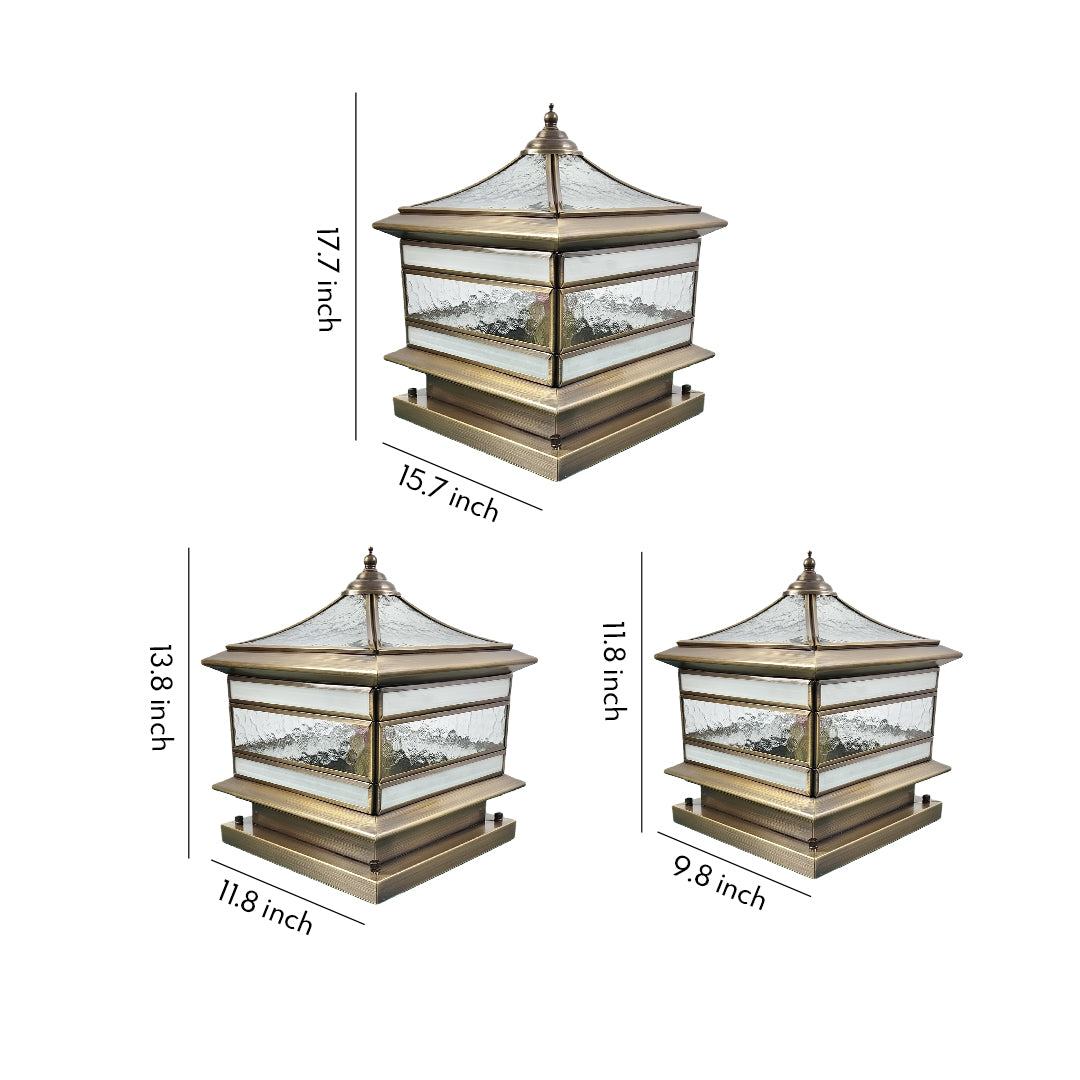Stone pillar solar lights size and dimension comparison diagram.