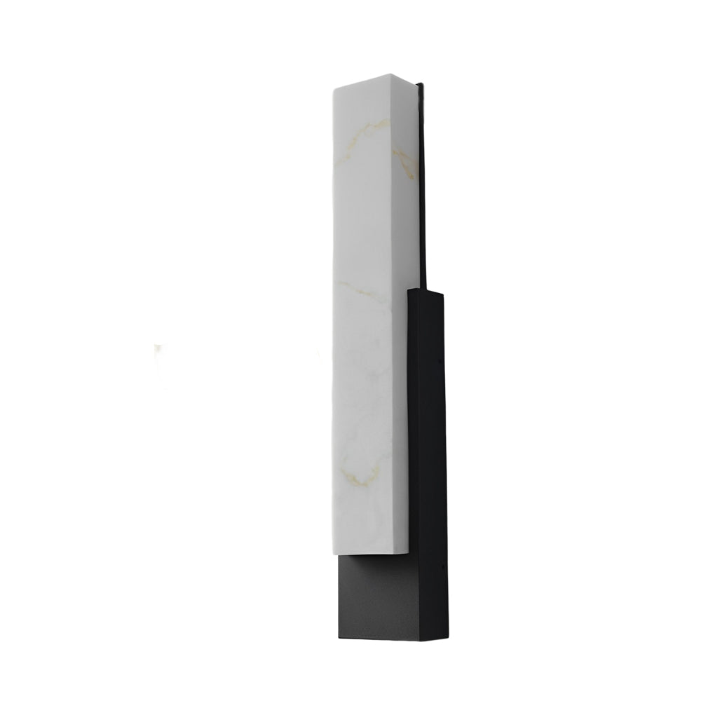 Stone texture wall light with a close-up of its illuminated rectangular structure.