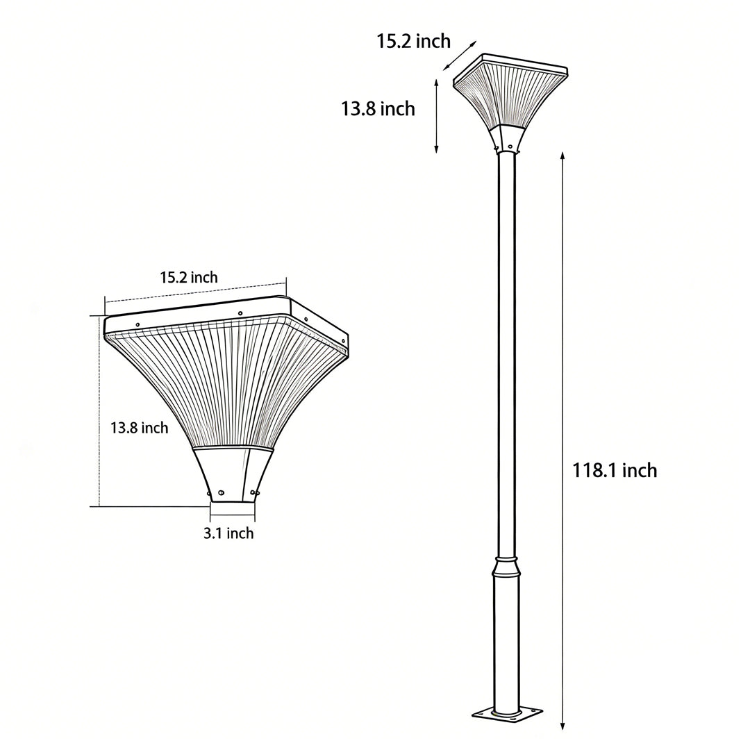 Street light dimension diagram showing height and fixture measurements.