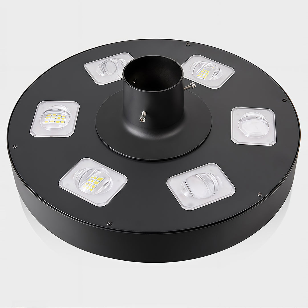 Streetlight with solar panel at its base, providing efficient outdoor lighting for pathways.