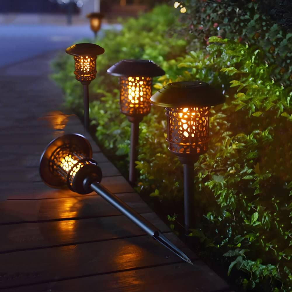 Stylish Black Solar Stake Pathway Light with Flamed SMD LEDs - 22.4 Inches Tall