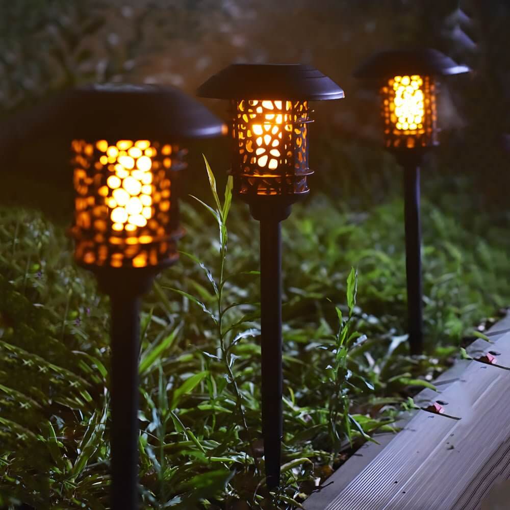 Stylish Black Solar Stake Pathway Light with Flamed SMD LEDs - 22.4 Inches Tall