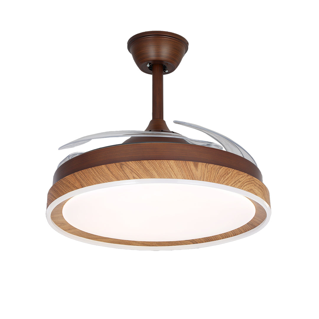 Stylish ceiling fan with 4 lights and clear retractable blades in product view 