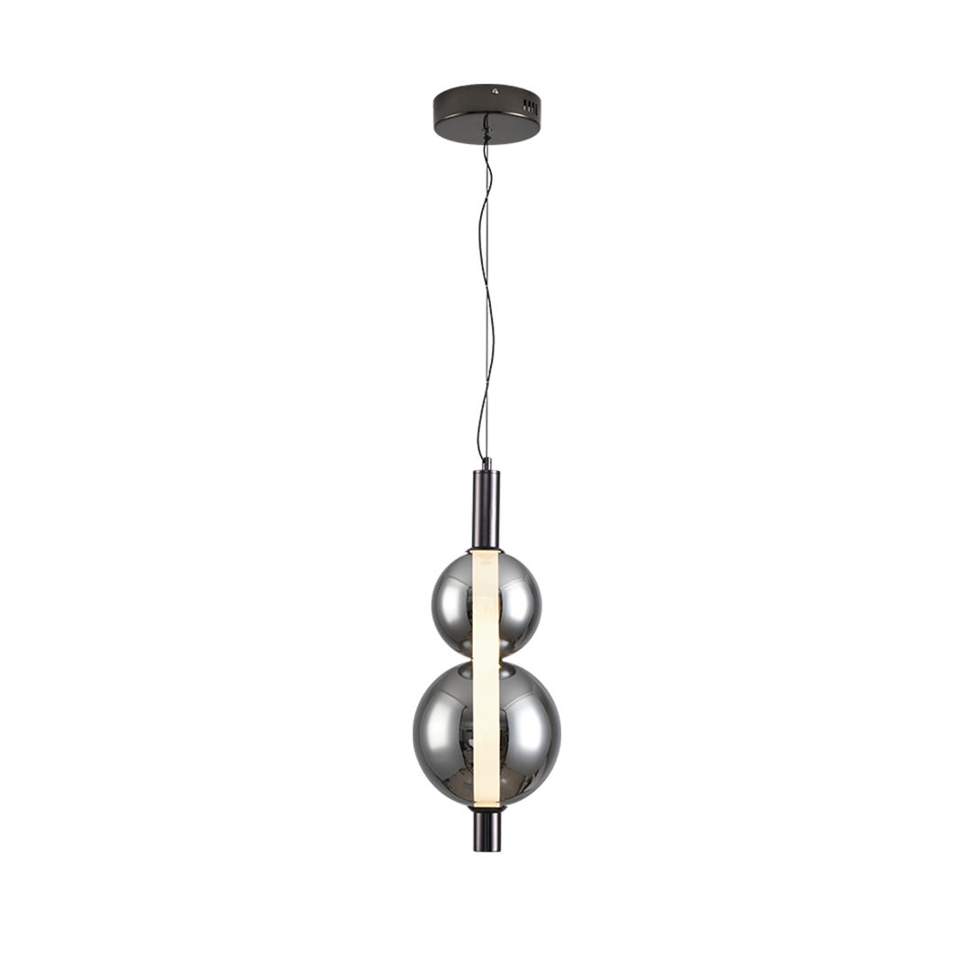 Stylish modern silver pendant light showcasing clear globe with sophisticated black suspension design