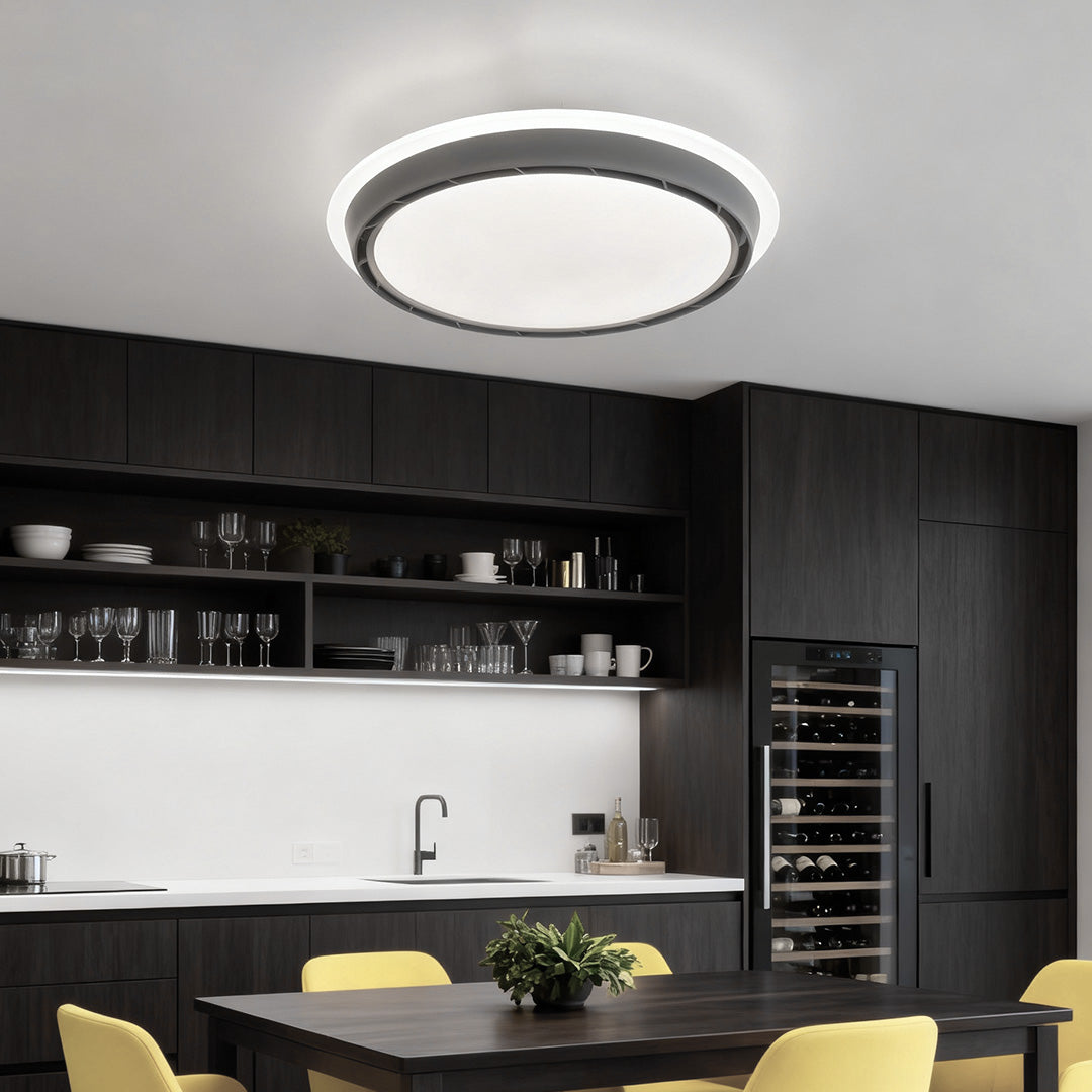 Ceiling light with hidden fan in a stylish dining room, warm and inviting indoor lighting solution