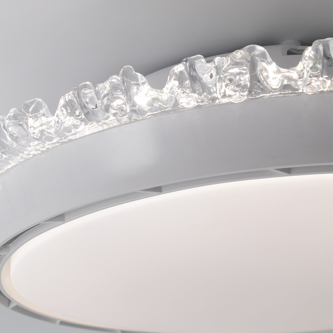 Contemporary white ceiling fan with light in a stylish dining room, warm and inviting indoor lighting solution