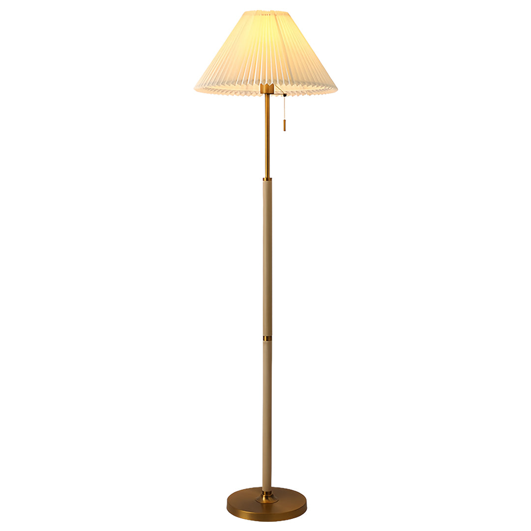 Stylish floor wood lamp featuring rich wood tone and neutral shade for versatile room decor