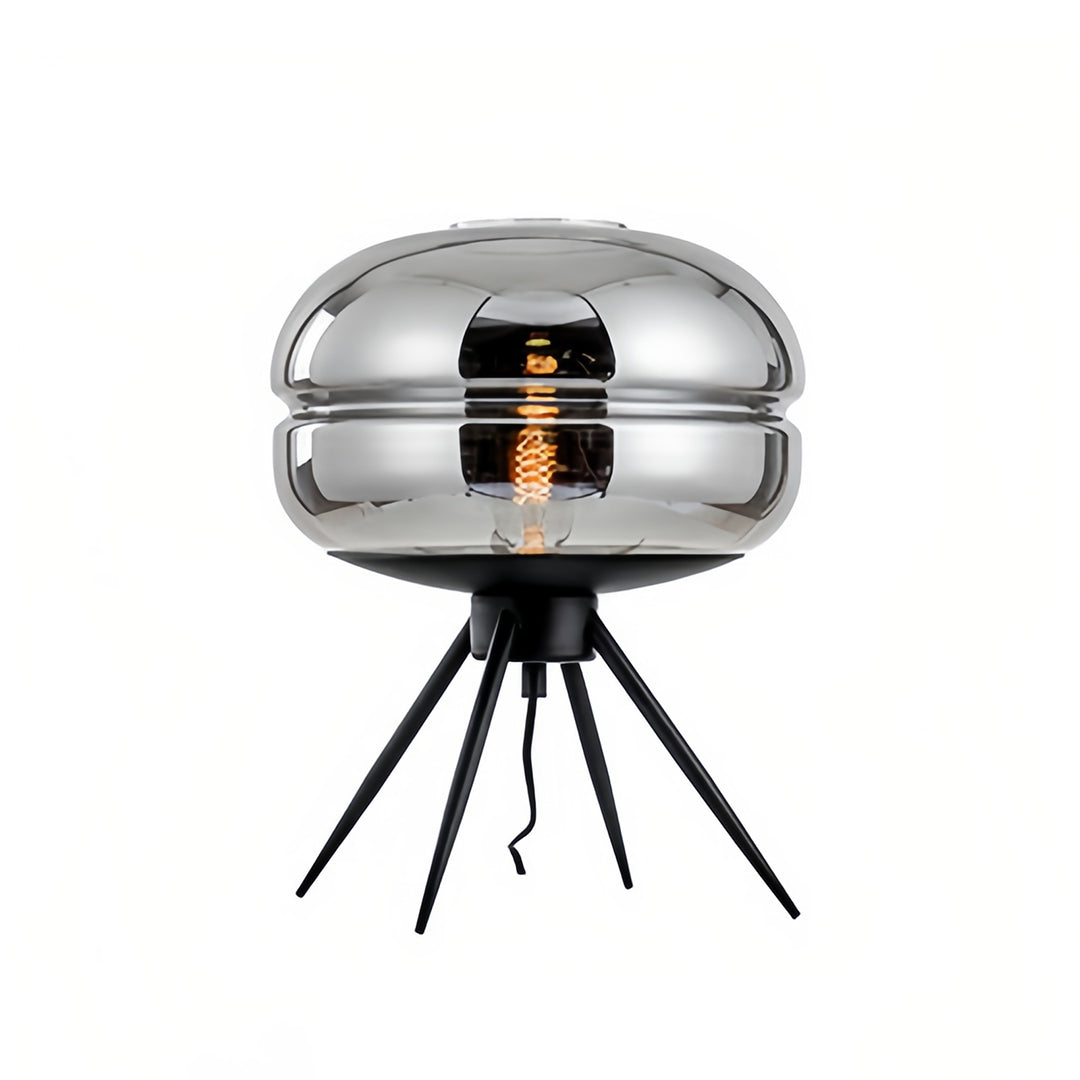 Stylish glass small table lamp with smoke-colored dome and modern tripod stand for accent lighting