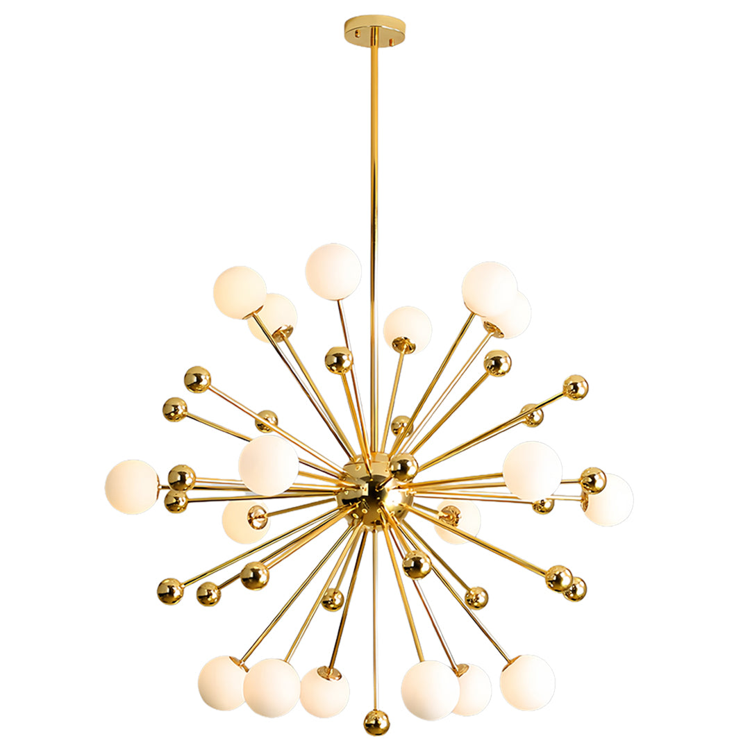Stylish gold sputnik chandelier with multiple arms and glass bulbs in a contemporary setting