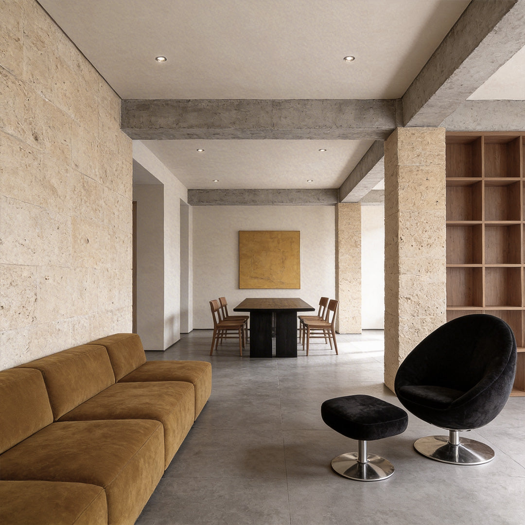 Stylish lounge area featuring recessed ceiling spotlight to enhance the room’s ambiance.