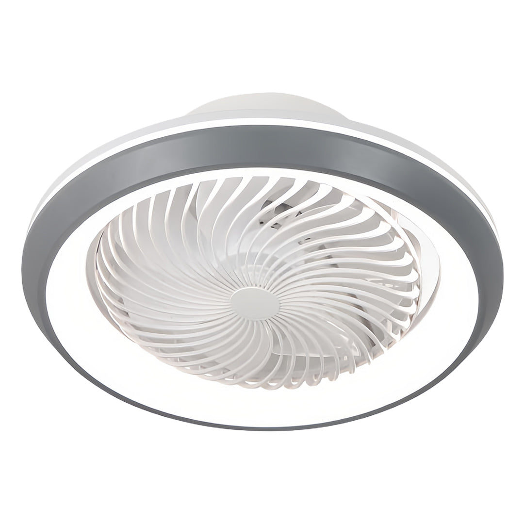 Stylish modern ceiling fan with lights featuring gray rim and bright LED illumination for efficient air circulation