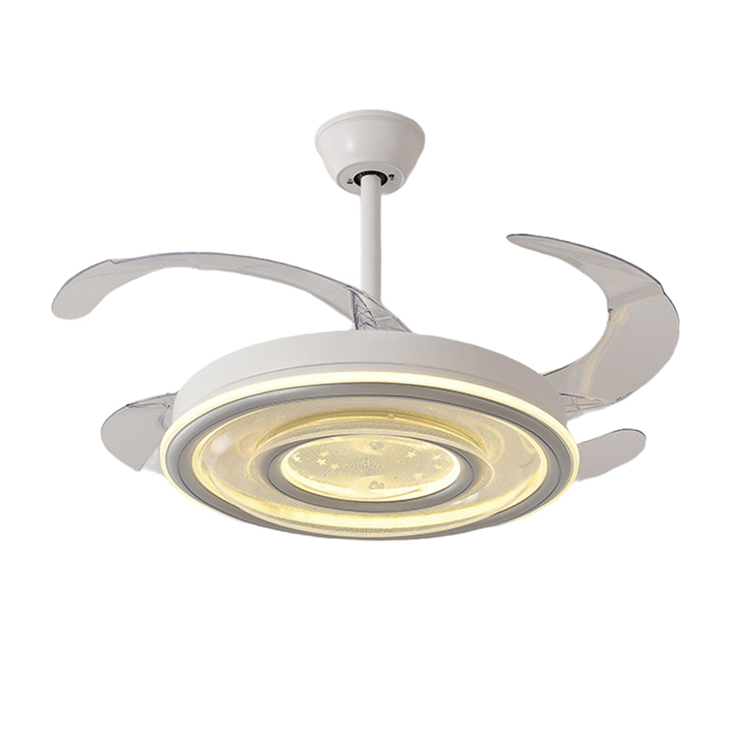 Stylish white ceiling fans with light combining functionality with contemporary interior design