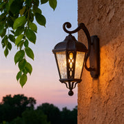 Vintage outdoor sconce at sunset, elegant and functional exterior lighting fixture