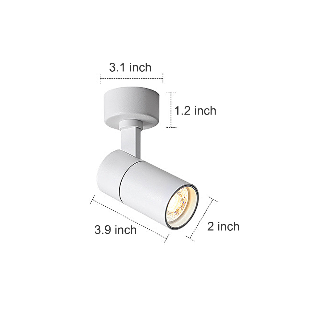 Dimension diagram of surface mounted spot light showing size measurements and proportions.