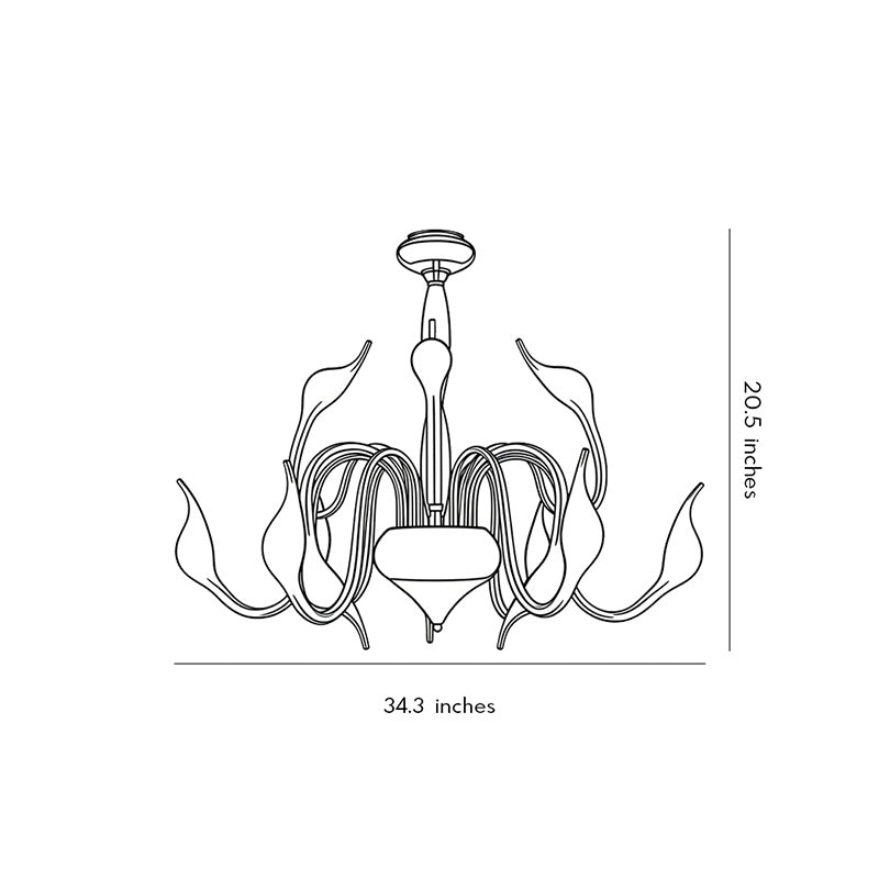 Swan chandelier dimension drawing with width and height measurements.