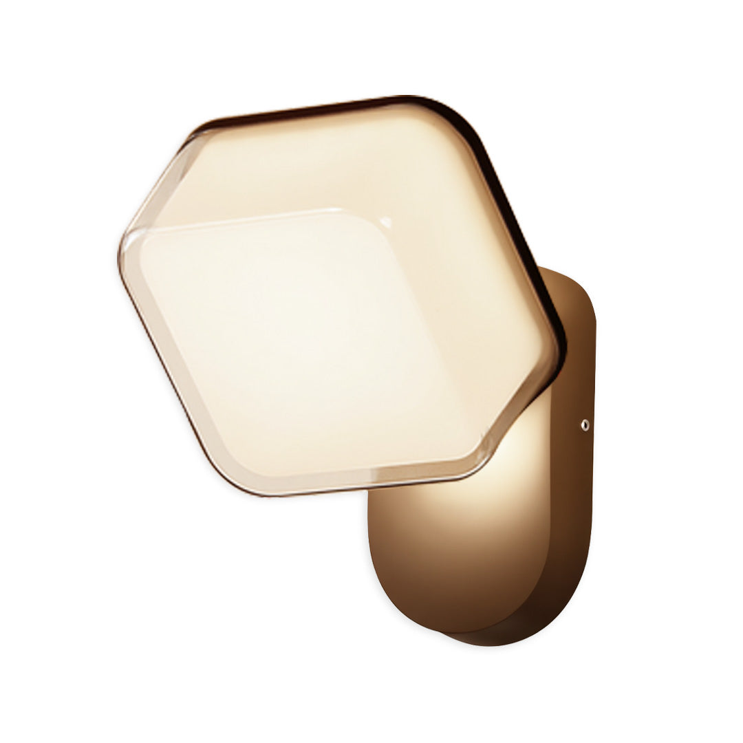 Warm-tone swing wall light with soft geometric hexagon glow, perfect for decorative architectural lighting.