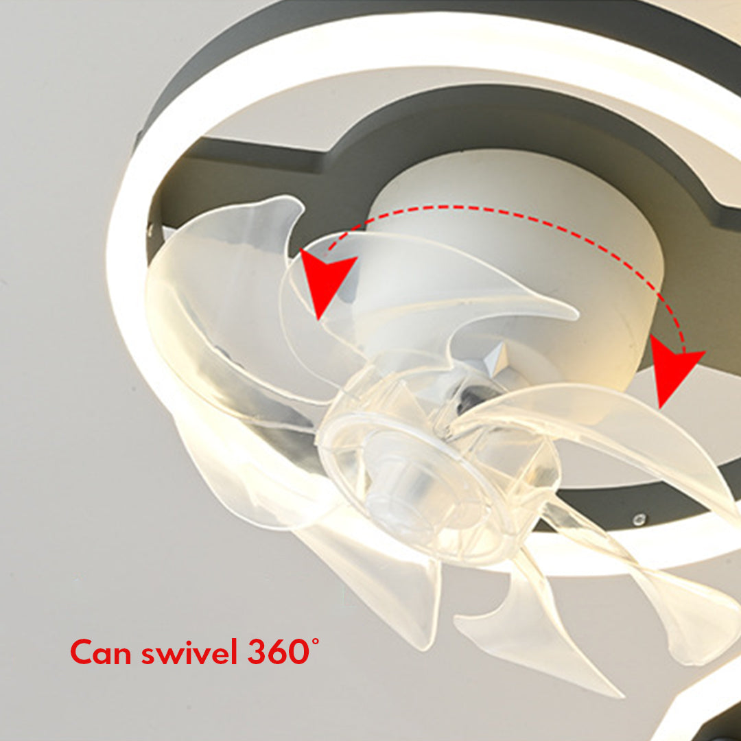 Kids ceiling fan with light featuring 360-degree swivel function for versatile room cooling